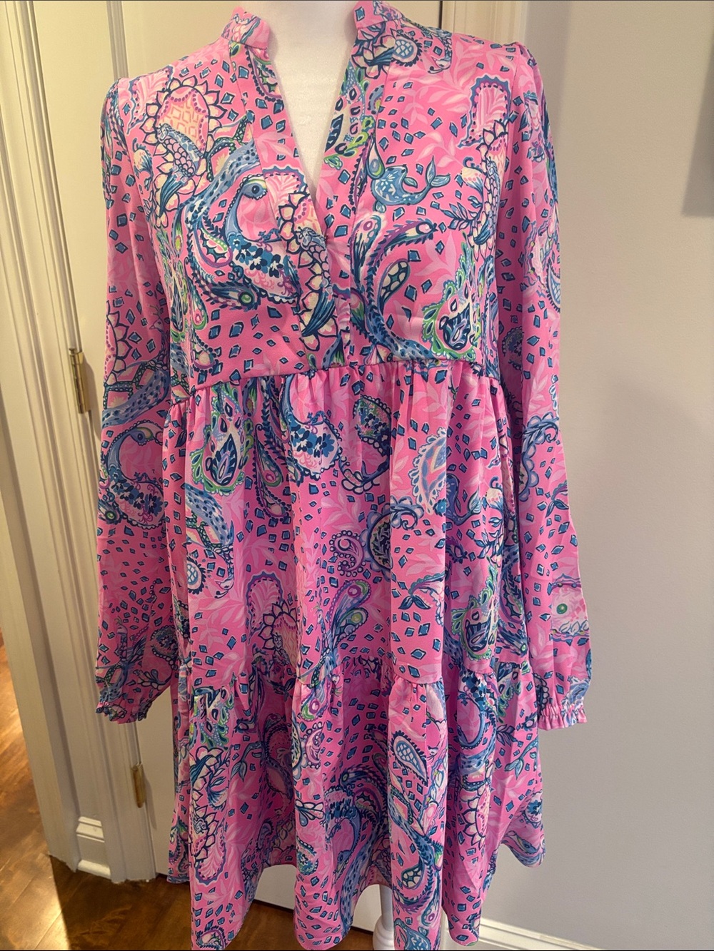 Lilly Pulitzer Pink Paisley Long-Sleeve Tiered Dress